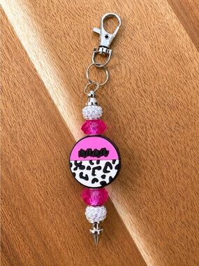 Pink Leopard Print Keychain Card Holder Charm